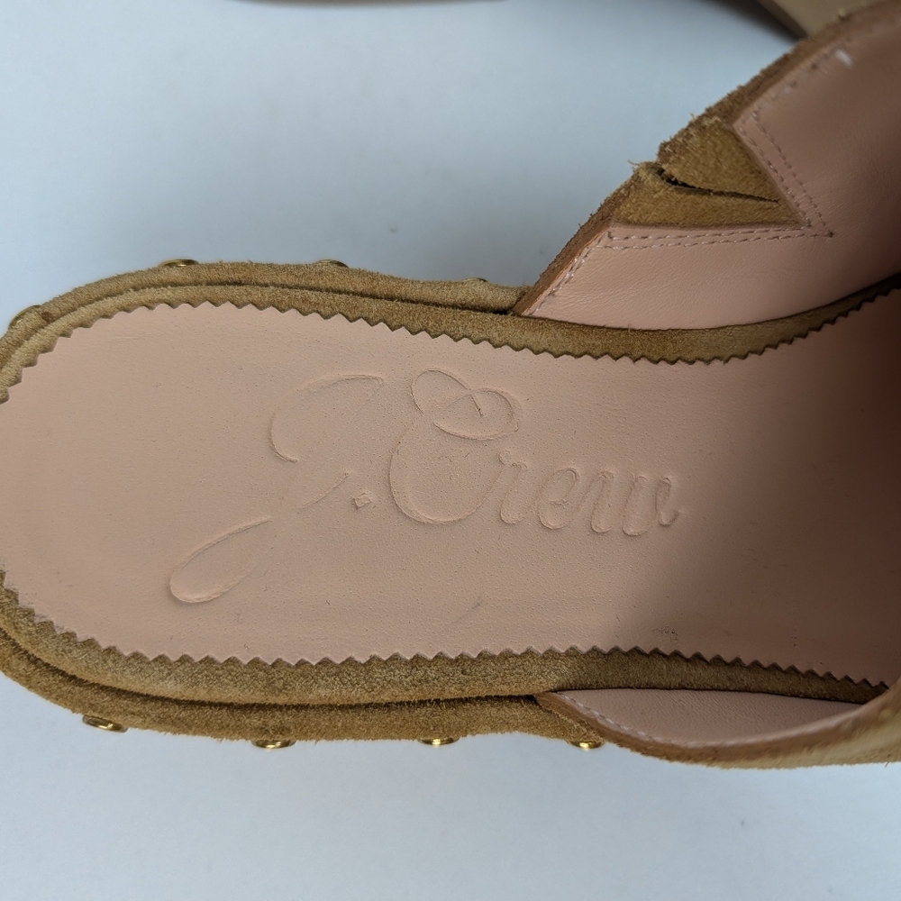 J. Crew Dakota Clogs in Suede Burnished Pecan Studded Leather Wood Sole - Picture 11 of 13